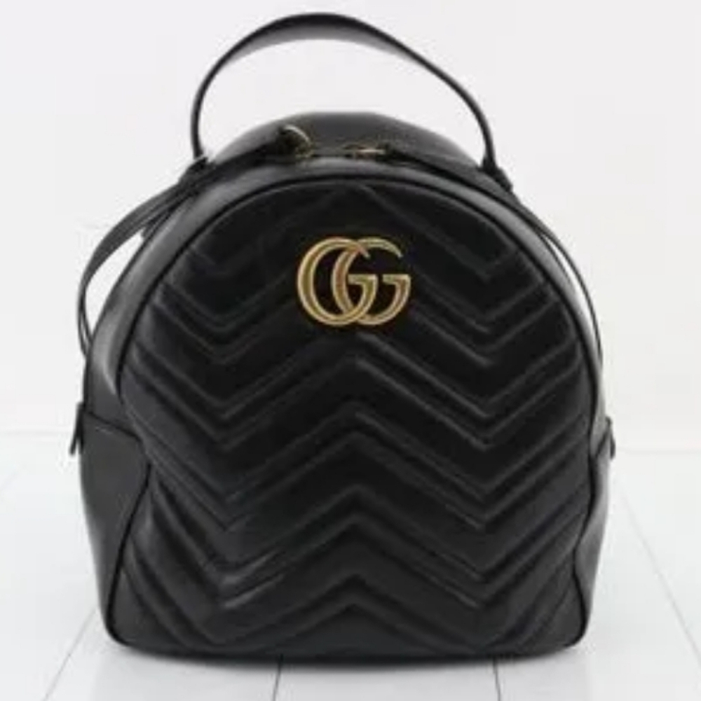 Gucci Black Matelasse Leather GG Marmont Backpack - Picture 3 of 15